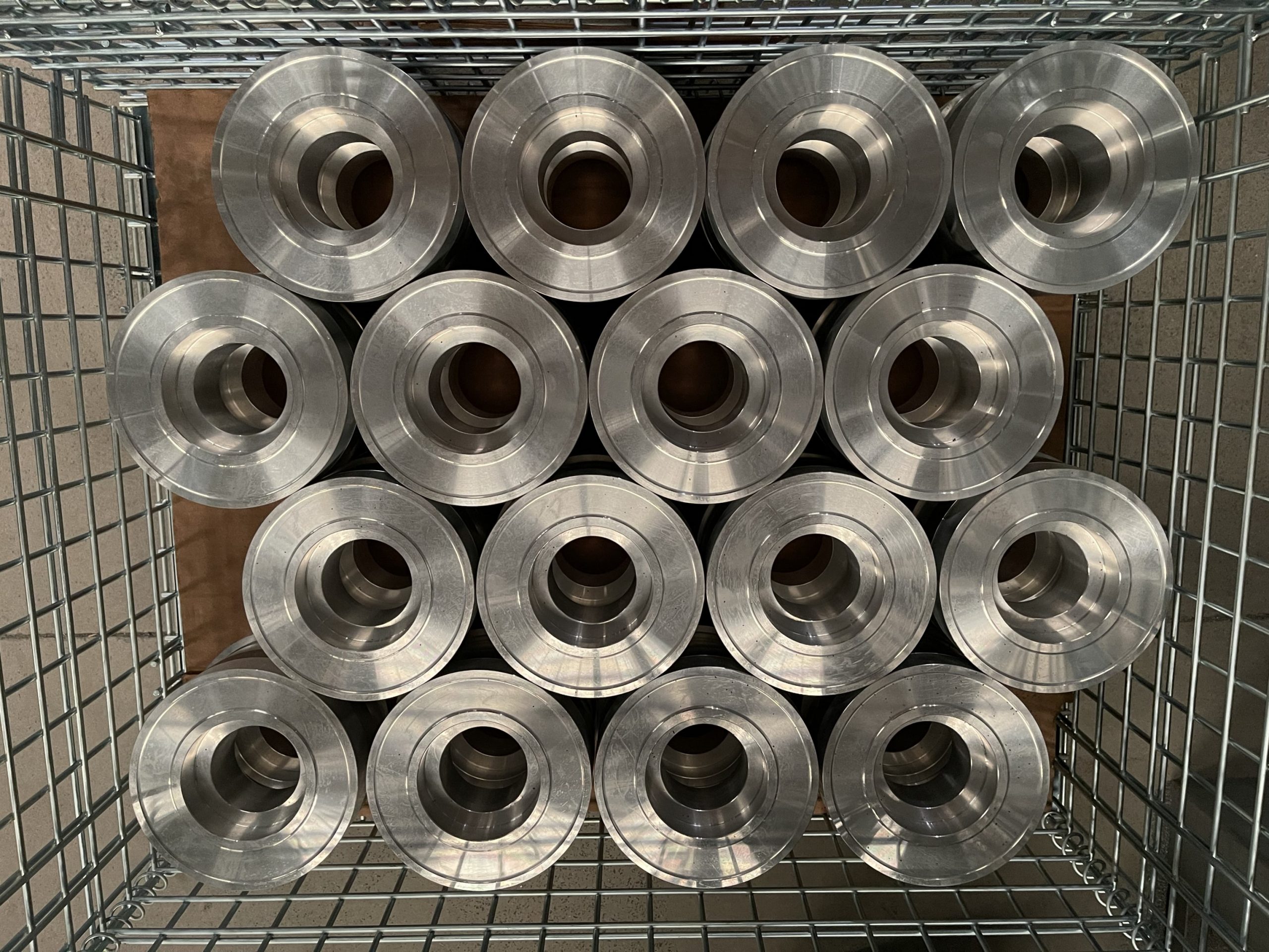 Four rows of stacked wheels from Aubin Industries, Inc.